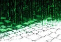 Modern Abstract Digital Illustration Cascading Green Binary Code White Keyboard Keys - Tech Royalty Free Stock Photo