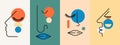 Modern Colorful Flat Abstract Face Line Art Illustration Set Royalty Free Stock Photo