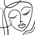 Modern Abstract Face Portrait Linear Ink Brush Line Art Current Contemporary Painting Fashion Vector Illustration Clipart