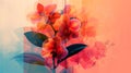 A modern abstract floral artwork collage. The shapes and colors of trendy flower like orchid, hydrangea, and rose, but present