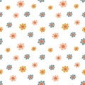 Modern abstract flowers seamless pattern. Blue, yellow and terracotta boho floral vector illustration.