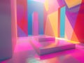 Modern Abstract Gallery Interior with Neon Lights Royalty Free Stock Photo