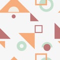 Modern abstract geometric seamless pattern. Circle, square, triangle  geometric shapes in pastel red,orange, green colors on grey Royalty Free Stock Photo