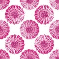 Modern abstract gerbera daisy flower seamless pattern background. Geometric repeat with magenta florals on white