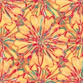 Modern abstract gerbera daisy flower seamless pattern background. Painterly repeat, tropical orange red backdrop