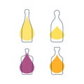 Modern abstract illustration with bottles champagne tequila liquor rum and color blobs. Linear outline sign. Logo icon on white Royalty Free Stock Photo