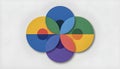 A modern abstract illustration features overlapping colorful circles in blue green yellow and purple creating a bold geometric Royalty Free Stock Photo