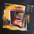 Modern Abstract Illustration - Painting with Squares Black Red and Yellow Colors