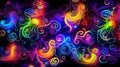 a modern abstract inspired neon light wallpaper of traditional east waves, ai generated image