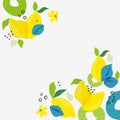 Modern abstract lemon peach art vector leaves background. Hand draw