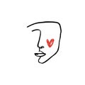 Modern abstract line face portrait, linear brush art. Picasso inspired style. Lineart human symbol, contemporary cubism