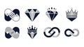 Modern Abstract Logo Collection: Diamond, Crown, Hand, and Infinity Concepts Royalty Free Stock Photo