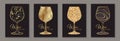 Golden glasses in marble and glitter texture on a black background