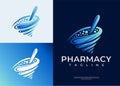 Modern abstract mortar and pestle pharmacy logo design Royalty Free Stock Photo