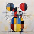Modern Abstract Painting: Charming Mouse In Colorful Squares