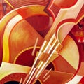 Modern abstract painting on a musical theme, hand painted, colourfull