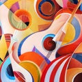 Modern abstract painting on a musical theme, hand painted, colourfull