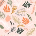 Modern abstract pattern collection. Minimalist trendy floral elements. Hero pattern with pastel naive plants. Digital