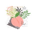 Modern abstract peach apricot vector leaves background. Hand draw