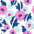 Modern abstract poppy flowers and leaves seamless pattern