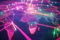 A modern abstract representation of interconnected global cities, symbolizing the concept of globalization, Generated AI