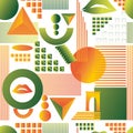 Modern Abstract Seamles Pattern in green and orange colors. Vector gradient elements and shapes