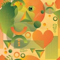 Modern Abstract Seamles Pattern in green and orange colors. Vector gradient elements and shapes