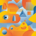 Modern Abstract Seamles Pattern in orange and blue colors. Vector gradient elements and shapes