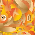 Modern Abstract Seamles Pattern in orange and gold colors. Vector gradient elements and shapes