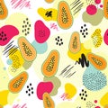 Modern abstract seamless pattern with stylized tropical fruit papaya.