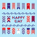 Modern abstract set of memorial, independence day, pixel art icons, isolated background. Royalty Free Stock Photo