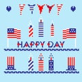 Modern abstract set of memorial, independence day, pixel art icons, isolated background. Royalty Free Stock Photo