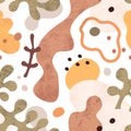 Modern abstract shapes pattern. Seamless fashion background with natural geometric forms, splashes and leaves. Repeating