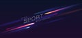 Modern abstract dynamic sport background with neon lights on dark backdrop. Night race advertising. Dynamic cover or Royalty Free Stock Photo