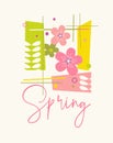 Modern retro abstract Spring design with apple blossoms Royalty Free Stock Photo