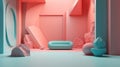 Modern abstract, stunning interior design, for product presentation, pink and turquoise. Generative Ai