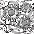 Modern abstract sunflowers vector seamless pattern. Royalty Free Stock Photo