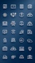 Modern Abstract Technology and Digital Information Line Icon Set on Dark Blue Background Royalty Free Stock Photo