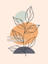 Modern abstract vector illustration with organic various shapes and foliage line art Royalty Free Stock Photo