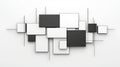 A modern abstract wall art composition featuring various black and white rectangular shapes arranged in a visually striking Royalty Free Stock Photo