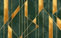 Modern abstract wall decor wallpaper. 3d abstract, golden lines and dark green marble background Royalty Free Stock Photo