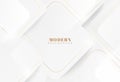 Modern abstract white and grey geometry shape background with golden light lines. Luxury and elegant shiny rounded square shape