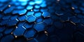 modern abstract wide hexagonal honeycomb pattern in blue black illumination. computer digital technology and futuristic concept
