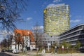 modern ADAC building with older Clubhaus in Munich, Germany