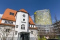 modern ADAC building with older Clubhaus in Munich, Germany