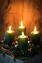 Modern Advent arrangement with lit candles