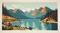 Vintage Lake And Mountain Poster In Whistlerian Style