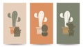 Modern aesthetic Cactus vector illustration, Summer Cacti With Abstract Shapes At Sand Color Background.