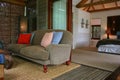 Modern African interior bedroom with verandah Royalty Free Stock Photo