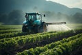 Modern agricultural tractor effectively spraying pesticides on a healthy and vibrant vegetable field